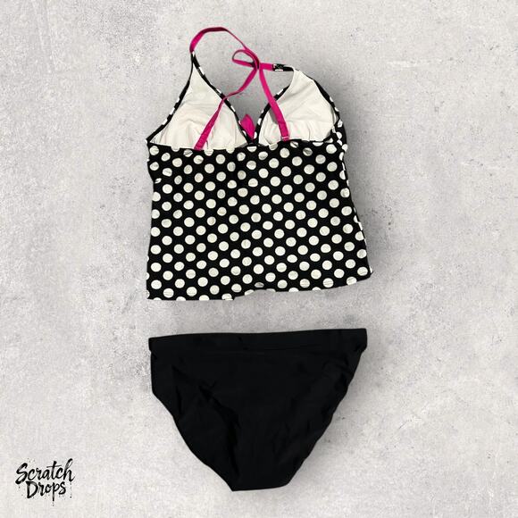Tropical Honey Womens Size 16 Matching Swim Set Polka Dot Tank and Black Bottoms - Picture 2 of 4